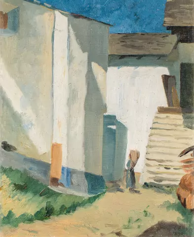 Dorfpartie von Coltura im Bergell, 1890