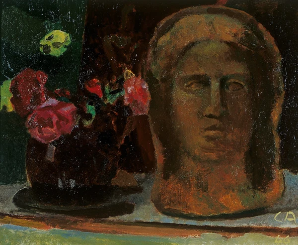 Cuno Amiet — Bouquet et sculpture, 1946
