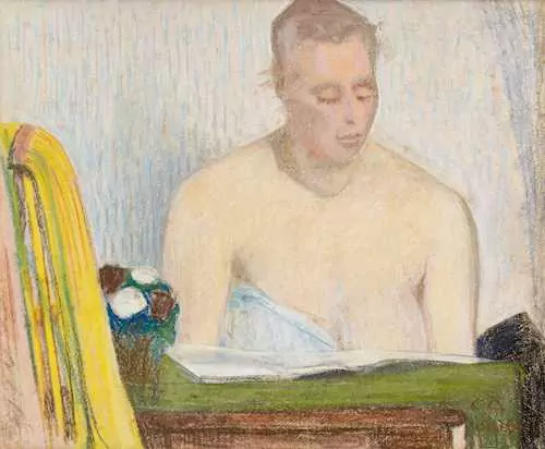 CUNO AMIET — Frau Grütter semi nude at the table. 1906. — Koller Auktionen