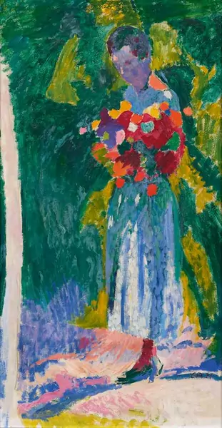 CUNO AMIET — Anna Amiet with bouquet of flowers. 1921. — Koller Auktionen