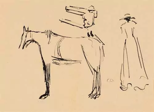 CUNO AMIET — Skizze mit Pferd, Dame und Revolver. — Koller Auktionen