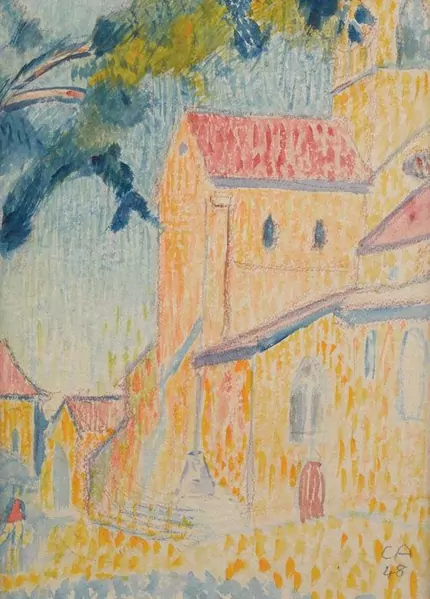 CUNO AMIET — Abteikirche von Payerne, von Nordwesten. 1948. — Koller Auktionen