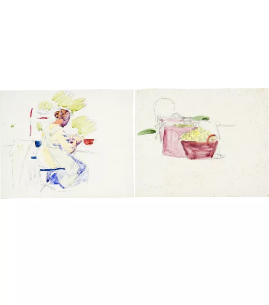 Cuno Amiet — Frau am Rüsten. - Stillleben mit Apfelkörben