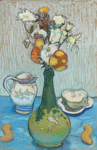 Stillleben mit Blumenvase, Krug und Schale, 1907