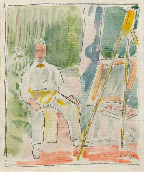 CUNO AMIET — Selbstbildnis im Garten vor der Staffelei. 1930. — Koller Auktionen
