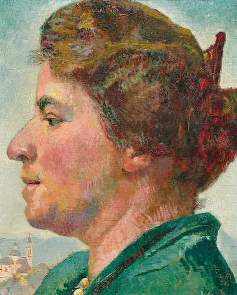 CUNO AMIET — Porträt vom Margaritha Kottmann mit St. Ursenkirche im Hintergrund. 1924. — Koller Auktionen