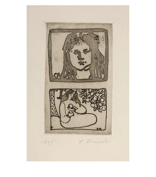 Cuno Amiet — Mädchenkopf - Frau unter einem Obstbaum