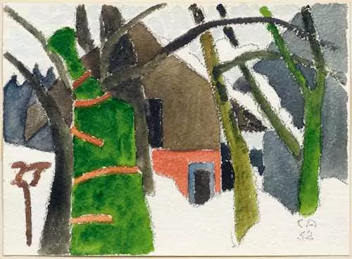 CUNO AMIET — Small landscape with house and trees. 1952. — Koller Auktionen