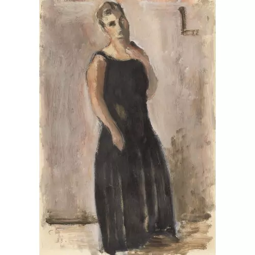 Dame im schwarzen Kleid