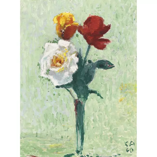 Drei Rosen in schlanker Glasvase