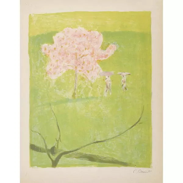 "Blühender Apfelbaum auf grüner Wiese"