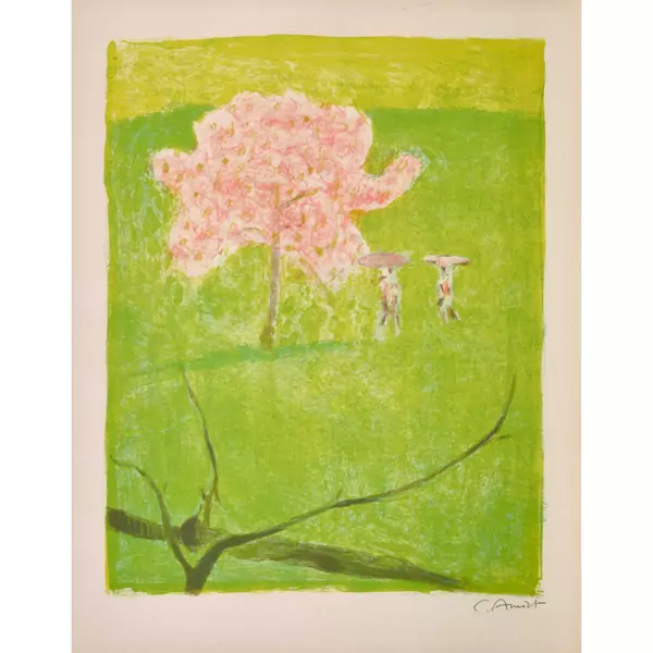 "Blühender Apfelbaum auf grüner Wiese"
