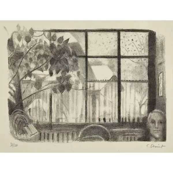 "Blick aus dem Atelierfenster mit Selbstbildnis"