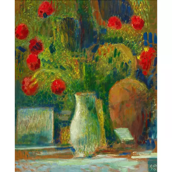 "Nelken in Vase mit Etrusker-Kopf"