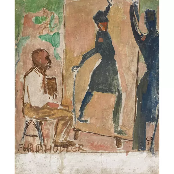 Ferdinand Hodler beim Malen einer Einzelfigur als Studie zu "Auszug der Jenenser"