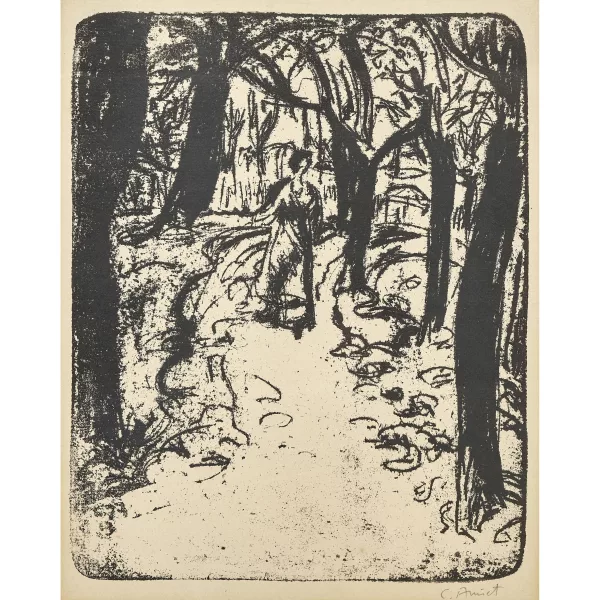 Cuno Amiet — "Gattin des Künstlers unter Bäumen schreitend".