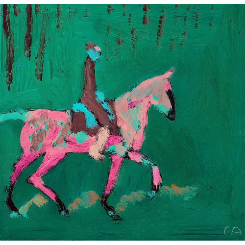 Cuno Amiet — Reiter vor rosafarbenem Hintergrund.