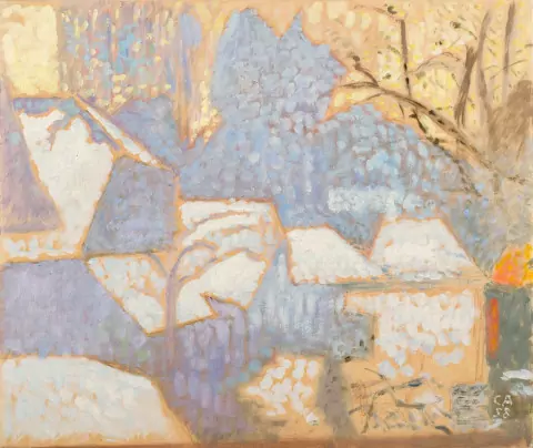 Verschneite Dächer, Oschwand, 1958