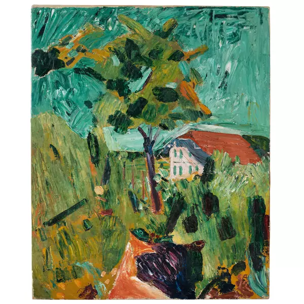 Cuno Amiet — Posthaus Oschwand - Blick aus Amiets Sommergarten auf das Posthaus Oschwand — Galerie Kornfeld