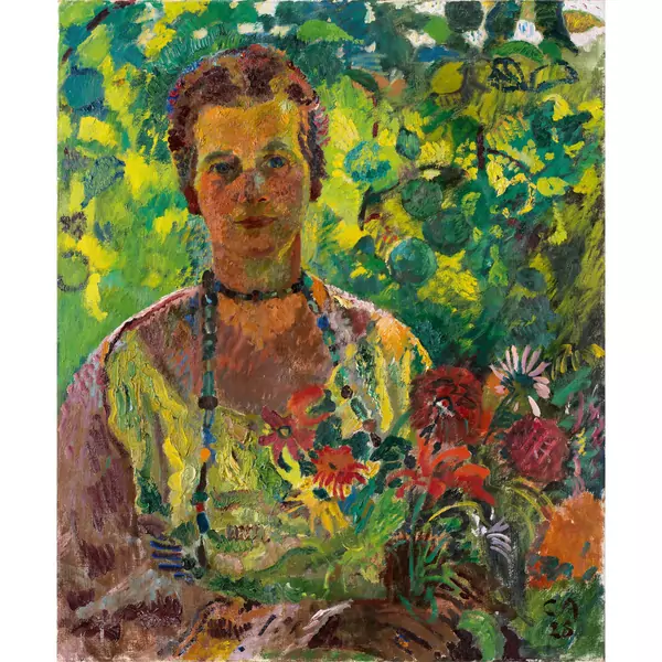 Cuno Amiet — Anna Amiet im Blumengarten auf der Oschwand — Galerie Kornfeld