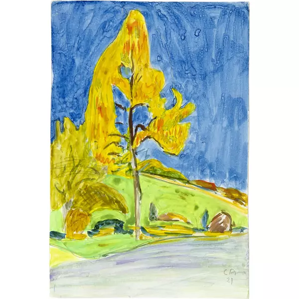 Cuno Amiet — Landschaft mit gelbem Herbstbaum — Galerie Kornfeld