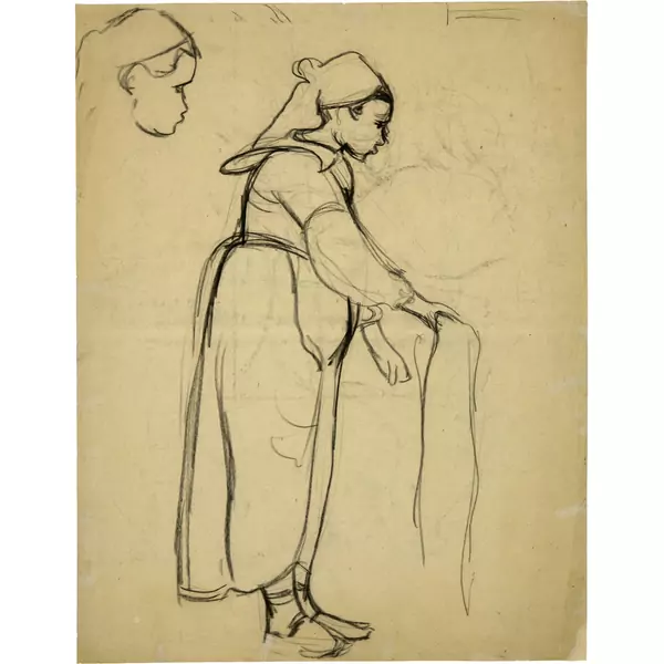 Cuno Amiet — Bretonin in ganzer Figur nach rechts, mit Handtuch — Galerie Kornfeld