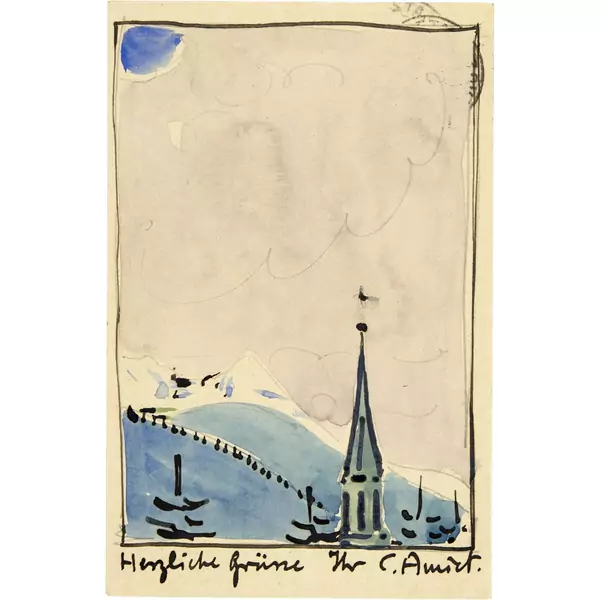 Cuno Amiet — Der Kirchturm in Davos. Postkarte — Galerie Kornfeld