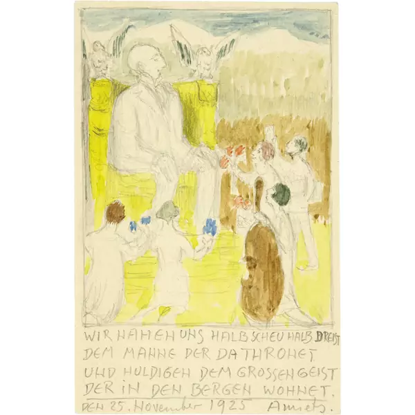 Cuno Amiet — Oscar Miller, auf einem Thron sitzend. Postkarte — Galerie Kornfeld