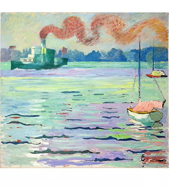 Cuno Amiet — Grosses Dampfschiff und zwei Segelboote auf dem Thunersee — Galerie Kornfeld