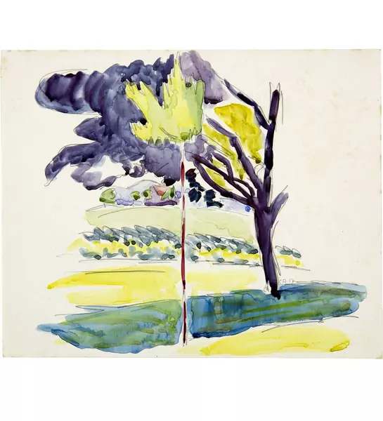 Cuno Amiet — Landschaft mit violettem Baum — Galerie Kornfeld