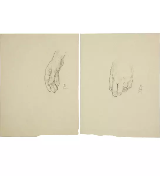 Cuno Amiet — Zwei Handstudien zu "Bildnis Else Miller" — Galerie Kornfeld