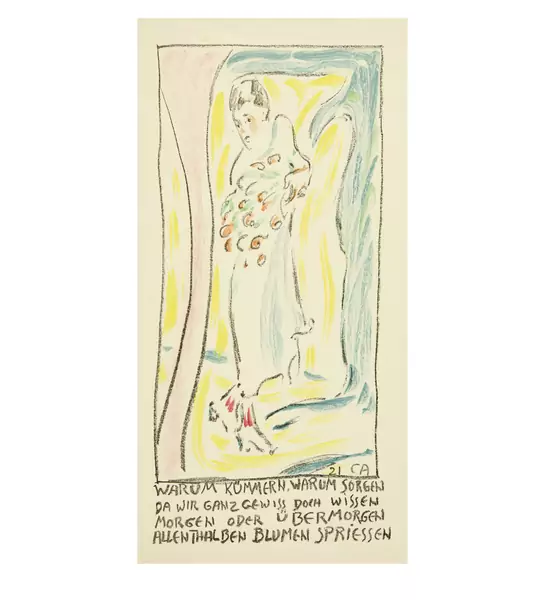 Cuno Amiet — Frau mit Blumen (Blatt auf Weihnachten) — Galerie Kornfeld