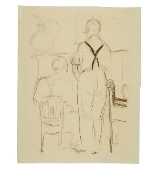 Cuno Amiet — Lehrer mit Schüler. - Zwei Handstudien zu "Bildnis Else Miller" — Galerie Kornfeld
