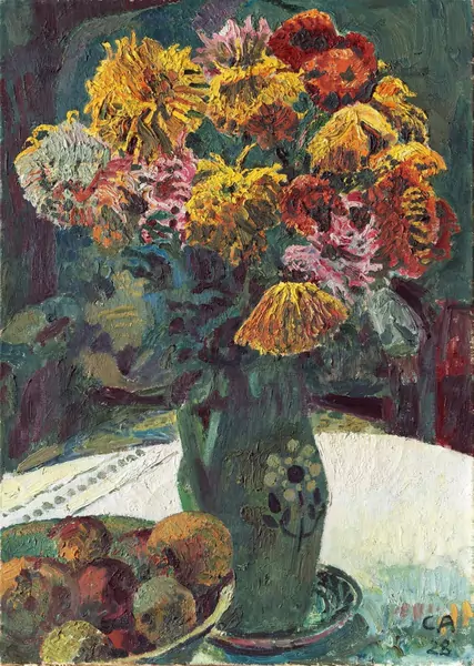 Cuno Amiet — Stillleben mit Chrysanthemen und Früchten — Galerie Kornfeld