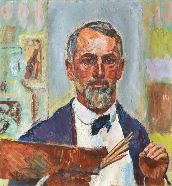 Cuno Amiet — Selbstportrait an der Staffelei – Selbstbildnis — Galerie Kornfeld