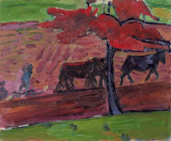 Cuno Amiet — Ackergäule – Bauer beim Pflügen auf der Oschwand — Galerie Kornfeld