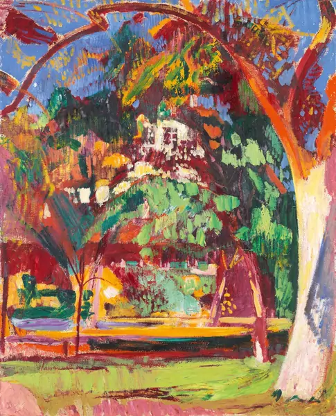 Cuno Amiet — Haus in Bäumen – Der Garten und das Haus Amiet auf der Oschwand — Galerie Kornfeld