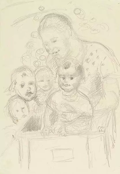 Cuno Amiet — CUNO AMIET Solothurn 1868–1961 Oschwand Frau mit vier Kindern — Galerie Kornfeld