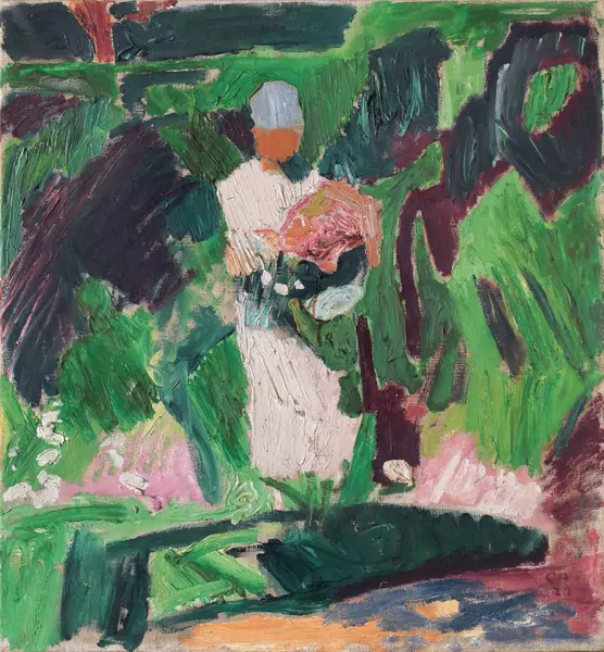 Cuno Amiet — Frau mit Blumen – Änni Amiet in ihrem Blumengarten — Galerie Kornfeld