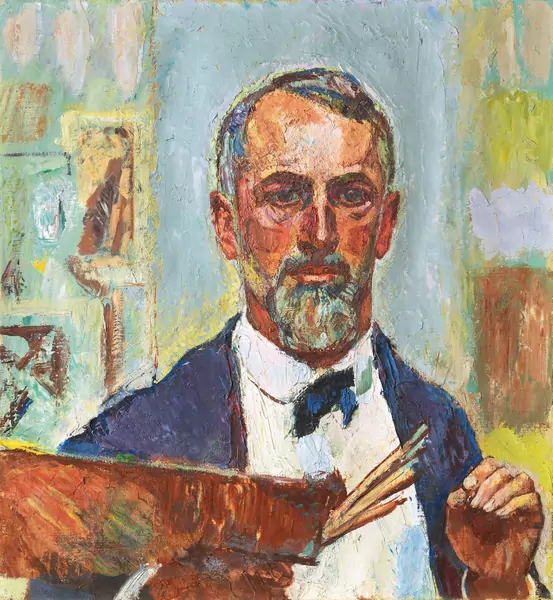 Cuno Amiet — Selbstportrait an der Staffelei – Selbstbildnis — Galerie Kornfeld