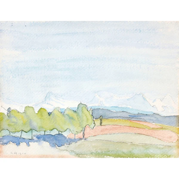 Cuno Amiet — LANDSCHAFT BEI OSCHWAND MIT BERNER ALPEN, 1906LANDSCAPE AT OSCHWAND WITH BERNESE ALPS, 1906