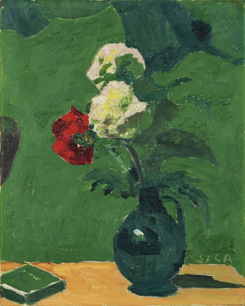 Cuno Amiet — Stillleben mit Blumenstrauss in grüner Vase, 1957