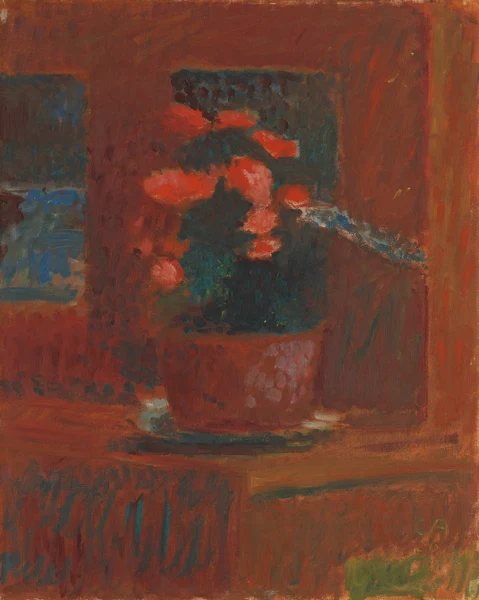 Cuno Amiet — Begonien auf rotem Grund, 1956