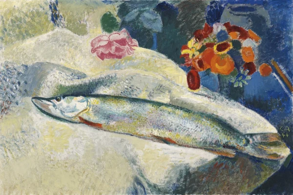Cuno Amiet — Stillleben mit Hecht, 1944
