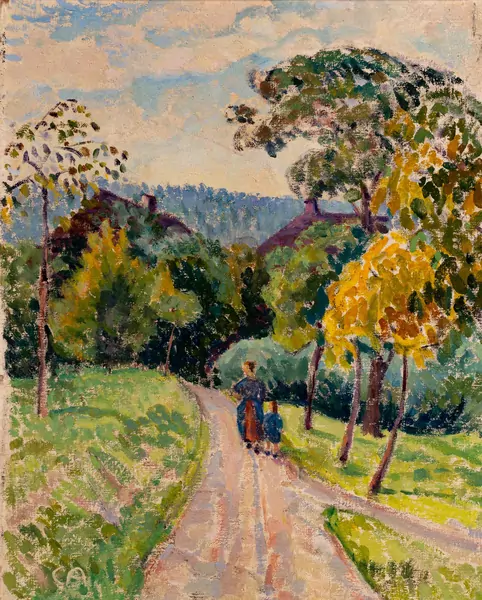 Feldweg mit Mutter und Kind
