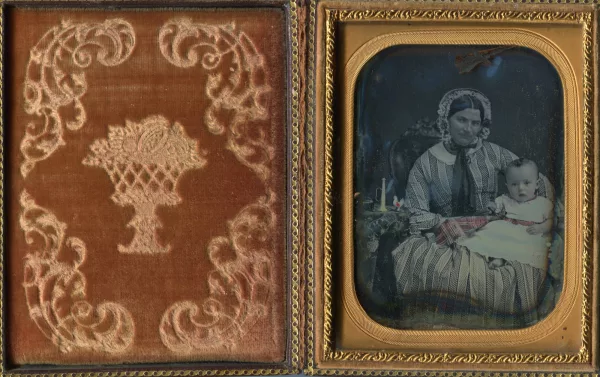 Daguerreotypie — Amerikanischer Fotograf Bogradus. Porträt einer Mutter mit Kind, um 1850