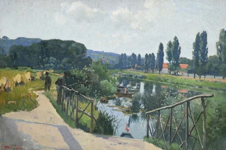 Paysage animé en bord de rivière