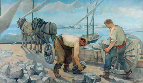 DANIEL IHLY — Carriers au travail au bord de la Rade de Genève. 1896. — Koller Auktionen