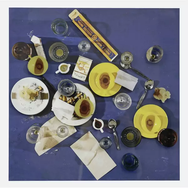 Daniel Spoerri — Restaurant Spoerri Tisch (ohne Tischdecke). - Der Alphornbläser (Albert Anker Tisch) — Galerie Kornfeld