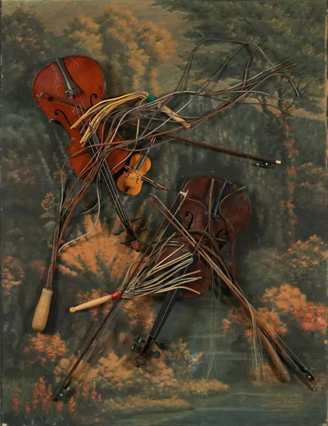 Daniel Spoerri — DANIEL SPOERRI Galati 1930 – lebt in Seggiano IT Les Violons violés — Galerie Kornfeld